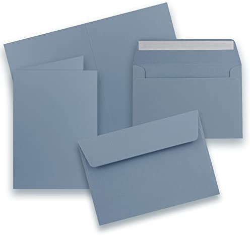 FarbenFroh by GUSTAV NEUSER 25x Faltkarten Set DIN A6 / C6 - Doppelkarten mit Umschlägen - Graublau (Blau) - 14,8 x 10,5 cm (105 x 148 mm) - Haftklebung mit Abziehstreifen