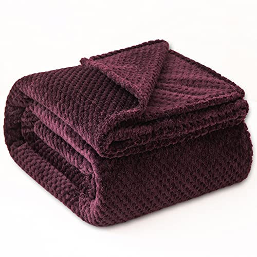 GLS Home Couverture en polaire gaufrée super douce, légère et confortable pour très grand lit, jeté de lit (jeter) aubergine, 200 x 240 cm, jacquard