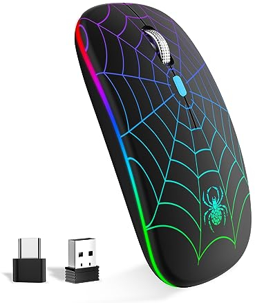 SZO Souris sans Fil Rechargeable Portable, Souris Gaming, Silencieuse, avec Adaptateur USB Type-C, Précision réglable (800-1600), 7 Couleurs RGB Multicolore pour Ordinateur Portable, Ordinateur
