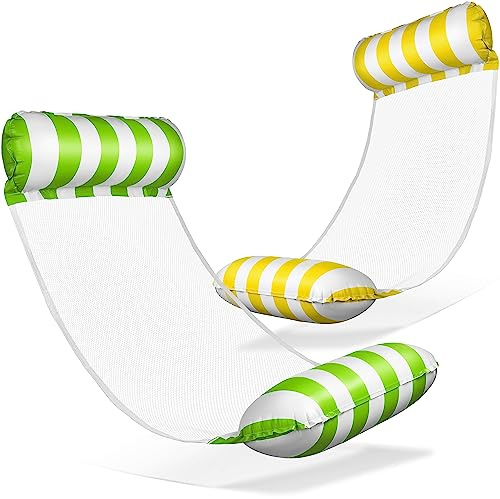 Balinco Amaca ad acqua, materasso ad acqua, materassino da nuoto, materasso ad aria con braccioli, lettino relax, giocattolo acquatico per bambini e adulti (verde/bianco + giallo/bianco)