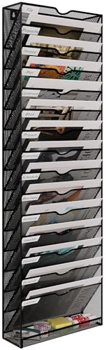 EasyPAG 16 Fächer Metall A4 Zeitschriftenhalter Wand Zeitschriften Wandhalter Aktenablage Dokumentenhalter Hängend Magazin Organizer Flyerständer Prospektspender,Schwarz