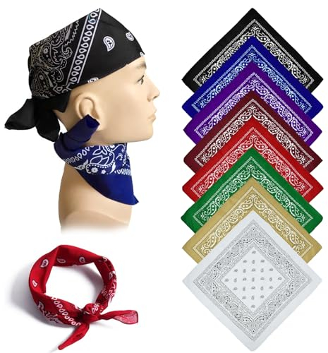 INNAL 8 Stück Bandana Kopftuch - Unisex Paisley Muster für Damen und Herren - Cowboy Halstuch für Handgelenke, Hals, Kopf - 54 x 54 cm