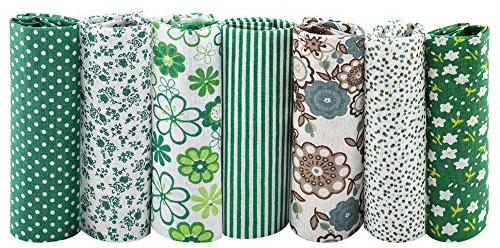 7 Piezas Tela de Algodón, 25 x 25cm DIY Telas para Patchwork, Algodon Recortes Tela Hecho a Mano Costura Telas por Metro, Quilting Tela Diseños Diferentes (Verde)