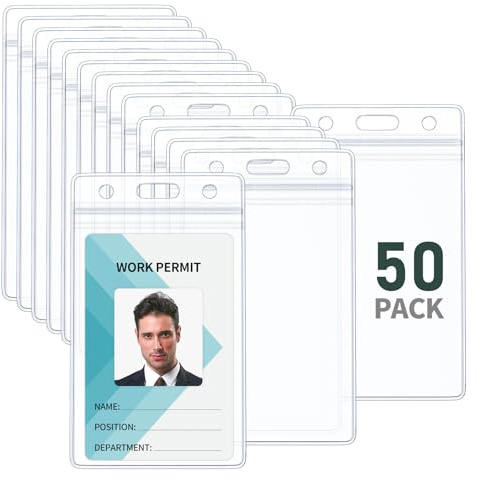 Uniclife Porta Tarjetas Identificativas Transparente Card Holder Vertical de Plástico con Cierre Resellable Funda Tarjeta Identificación para Oficina Escuela Tarjetas de Identificación, 50 Paquetes