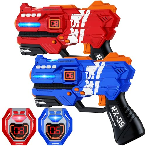 Lasertag pistole set per bambini, 2 set con gilet, 2 giocatori LaserTag blaster giocattolo bambini attività di gruppo indoor outdoor regalo per ragazzi ragazze di 6 7 8 9 10 11 12+