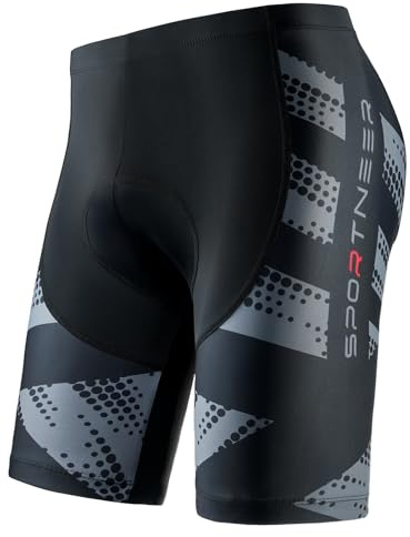 Sportneer Padded Cycling Shorts Men - 4D Cycling Shorts Mens Padding Bicycle Cycling Biking Clothing Shorts, Breathable and Absorbent Grey