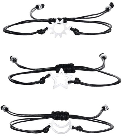 PBAHAUP Armband mit Kordel, Sonne, Mond, Sterne, 3 Stück Liebes- und Freundschaftsarmband, Freundschaftsarmband Paar Armbänder, für Damen Herren Paare Beste Freunde Mutter Tochter