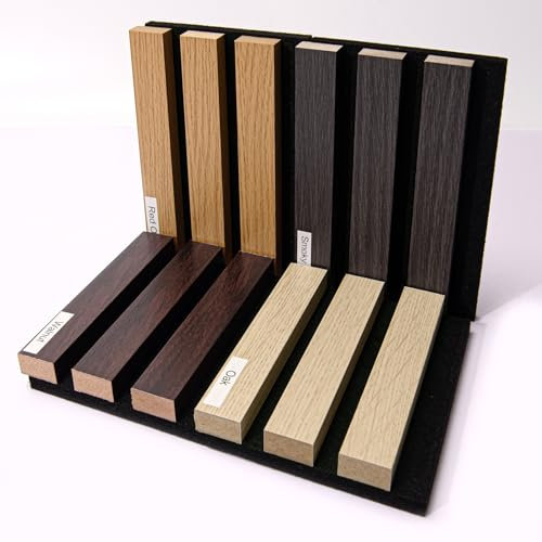 AMZDEPOT Lot de 4 panneaux muraux à lattes en bois pour mur, panneaux muraux insonorisants 3D pour décoration intérieure, plafond et décoration murale, réduction du bruit, échantillon