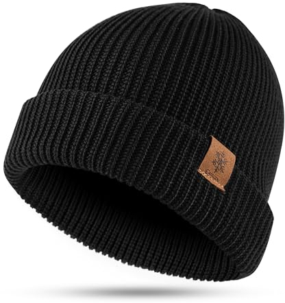 CAOZITOU Mütze Herren Damen Winter, Merino Warme Wintermütze Thermo Beanie Strickmütze Weiche Bequem für Outdoor Fahren Ski (DE/NL/SE/PL, Alphanumerisch, Einheitsgröße, Schwarz 02)