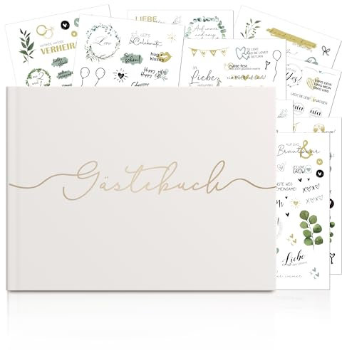 BIROYAL Gästebuch Hochzeit & 241 Hochzeiten Sticker - 104 Seiten Hochzeit Gästebuch Blanko - 24 * 18cm Hardcover Hochzeitsgästebuch mit Goldenem Titel - Hochzeitsalbum für Hochzeiten, Geburtstage