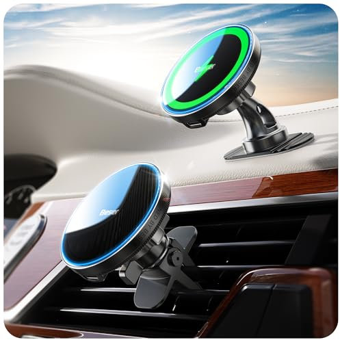 Beser 15W für Magsafe Autohalterung mit Ladefunktion, 1,89 kg - Starke Magnetkraft, Qi Kabelloses Handyhalterung, Lüftung/Armaturenbr, für iPhone 16 15 14 13 12 Serien, Mini, Aluminium, A33, Schwarz