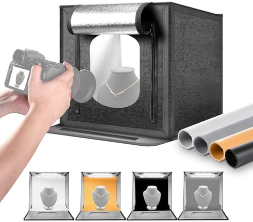 NEEWER 40W Upgraded Photo Studio Light Box, 16x16 Portable Folding Photography Lightbox, 4 Backdrops, 5600K 144 LEDs 5310lx/0.5m Dimmable Picture Booth Shooting Tent for Jewelry Electronics, LP40