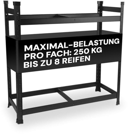 ALL Premium Reifenregal 8 Reifen 100x110x40cm schwarz, 250kg Traglast, platzsparend, Reifenständer und Reifenhalter, Felgenbaum Garagen Zubehör für Garage & Lager