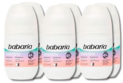 Babaria - Desodorante Mujer y Hombre Invisible Pack de 6| Sin alcohol | Protege de la Sudoración 48h | Antitranspirante | Evita Manchas en la Ropa| Vegano| 50ml