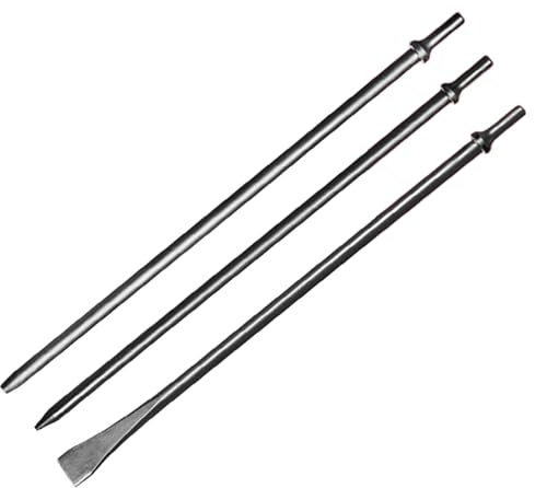 Phyxlyn Pneumatic Taper Punch and Air Cold Chisel Three-Piece Set, 7/32 x 18 Point Tip,3/8 x 18 Point Tip,3/4 x 18 Flat Chisel, 0.401 Shank Air Tool Suitable for Air Hammer, Cr-Mo Alloy Steel