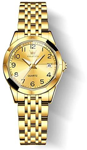 OLEVS Women's Watch Stainless Steel Analog Quartz Small Face Gold Womens Watches Classic Luxury Arabic Numerals Dial Dress Watch for Women Waterproof Luminous with Date Ladies Watches