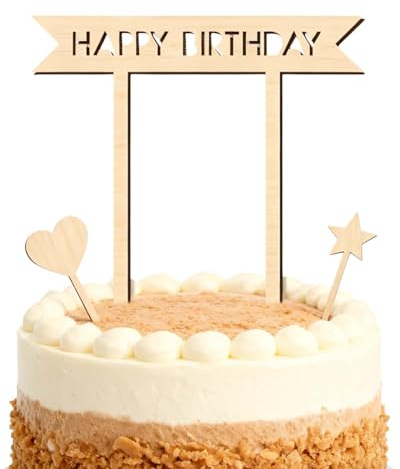 HUVZOR 3 piezas Topper Tarta Feliz Cumpleaños Decoración Tartas Madera Magdalenas Happy Birthday Adornos