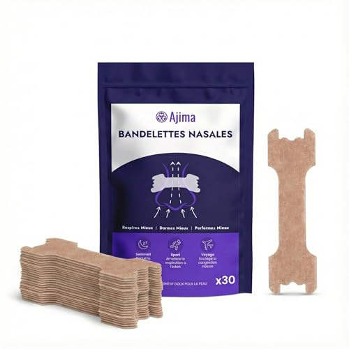 Ajima Bandelettes Nasales Anti Ronflement Efficace Puissant x30 – Bande Nasale Sport Premium | Nasal Strips pour Mieux Respirer, Réduire le Ronflement & Améliorer le Sommeil – Bandes Nasales