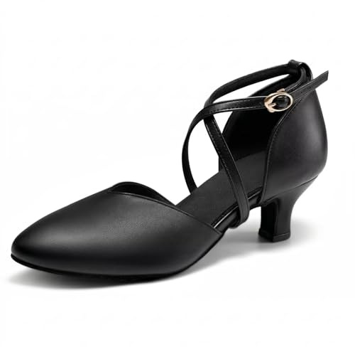 Asyusyu Character Shoes Black Dance Shoes for Women Low Heel Ballroom Latin Salsa Dancing Shoes-5 UK