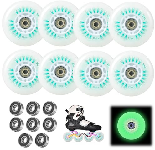BORDEAG Lot De 8 Roues De Rollers En Ligne 72/76/80 MM Avec Roulements À Billes, Roue De Roller En Ligne, Roues Universelles En Polyuréthane Pour Tous Les Types De Patins À Roulettes (72MM)