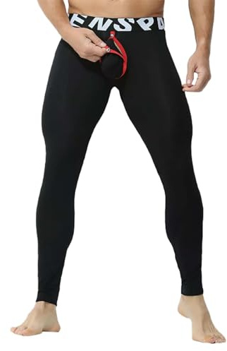 Generiska herrleggings bomull med separat, långa kalsonger, fotoboxershorts, män (svart, S)