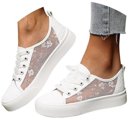 Generisch Baskets traditionnelles pour femme, chaussures festives, dirndl, dentelle, blanches, chaussures d'été, élégantes, chaussures d'été, chaussures de sport, chaussures traditionnelles