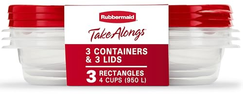 Rubbermaid TakeAlongs Rectangle Food Storage Container, 4 Cup, Tint Chili, 3 Count 1824171