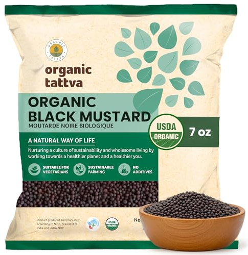 Organic Tattva Black Mustard Seed (7 oz/200 gm) - Organic Mustard Seeds for Cooking & Seasoning - Whole Spices with Natural Oils, Aroma & Flavor - Additives & Chemical Free - USDA Certified