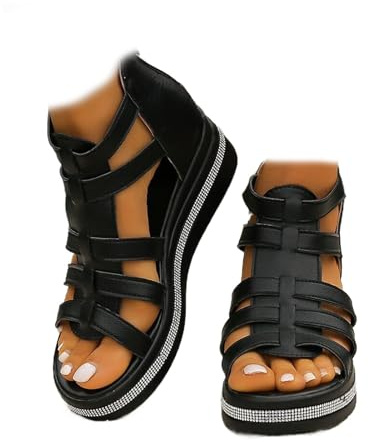 GUOGAOzz Sandalias de cuña con decoración de pedrería, Brillantes Zapatos de Plataforma para Verano, Sandalias de cuña de tacón Alto para Mujer (Black,40)
