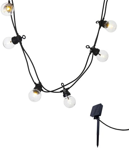 Lumi Garten Lichterkette, weißes Licht, Solar, 10 Kugeln, transparent, Schwarz, 570cm, 270cm + 300cm - Schutzart: IP 44