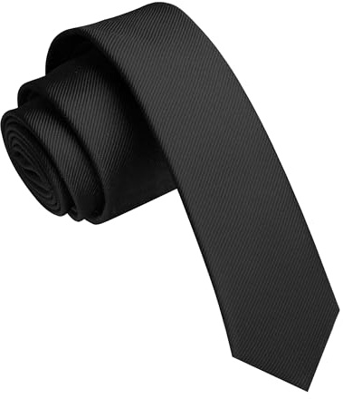 JEMYGINS 1.58 Black Tie Silk Skinny Ties for Men Slim Necktie(4cm)