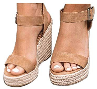 VICKI·VICKI Plattformssandaler för kvinnor kil ankelrem öppen tå sandaler, Khaki-1#, 42 EU