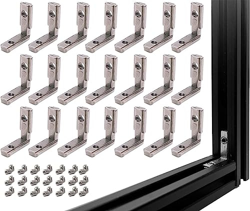 KBNIAN 20 Pcs Équerre de Fixation Renforcée Double-Trou Équerre de L en Acier Galvanisé avec 40 Pcs Vis de 6mm Équerres d’Assemblage Connexion Cachée pour Profilé Aluminium à Rainure en T EU-2020