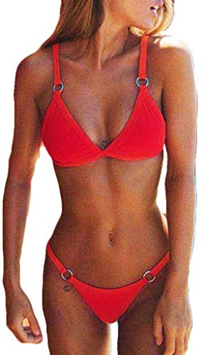 CheChury sexig bikiniset kvinnor triangel topp låg midja string bikini klassisk bikini två delar svarta badkläder, Röd, XL