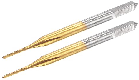 sourcing map 2 Stück Gewindefräser Metrisch M0,8 x 0,2 Titanbeschichtetes Kobalt HSS (Schnellarbeitsstahl) 3 gerade Schneiden Maschine Mikrogewindebohrer für Uhren und Armbanduhren