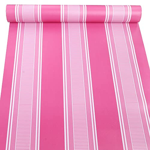 Self Adhesive Vinyl Rose and Pink Stripe Peel and Stick Wallpaper Shelf Liner for Walls Nursery Girls Bedroom Cabinets Dresser Drawer Furniture Decal Removable Waterproof 17.7x117 Inches