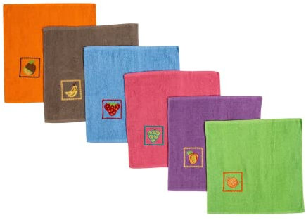 CASTMA - Set de 6 Paños de Cocina 100% Algodón Rizo – Trapos Súper Absorbentes y Resistentes – Diseño Bordados Platos, Cubiertos y Manos