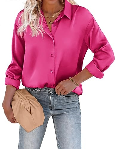 Beyove Camicetta da Donna in Raso, Elegante, con Scollo a V, Elegante, a Maniche Lunghe, con Bottoni