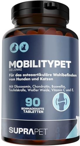 Suprapet MobilityPet Cani e Gatti - Supporto per Ossa e Cartilagini - Con Boswelia Glucosammina, Condroitina, MSM, Artiglio, Vitamina C (90 compresse)