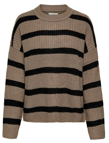 JDY Damen gestreifter Grobstrick-Pullover JDYJusty Pulli mit Streifen 15264902 Walnut/Black M