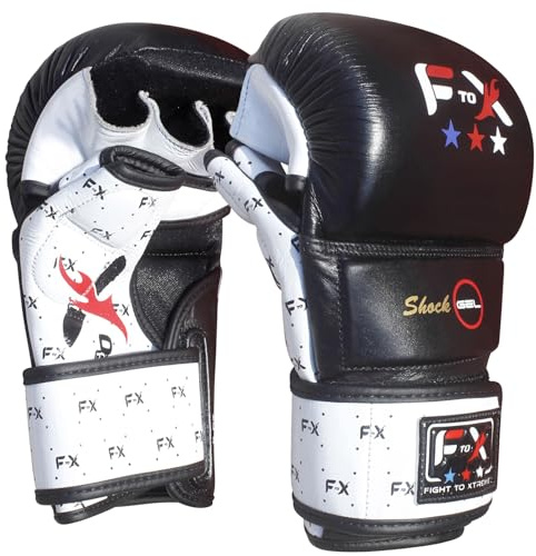 FTX Gants MMA en cuir véritable pour sparring, lutte, arts martiaux, entraînement pour homme et femme, combat de cage, sac de frappe, karaté, kickboxing, taekwondo, Muay Thai (S/M, 170 g)