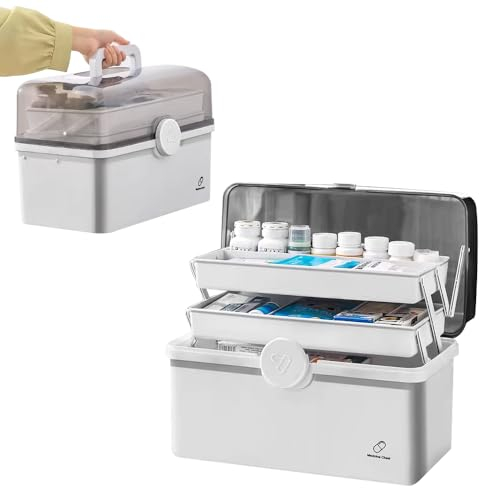 LPAMABA Hausapotheke Box Medikamenten Aufbewahrung Groß Medizinbox Medizinkoffer Erste Hilfe Koffer Medikamentenbox Multifunktions Aufbewahrungsbox Apothekenbox mit Tragegriff, 34 x 21.5 x 19cm