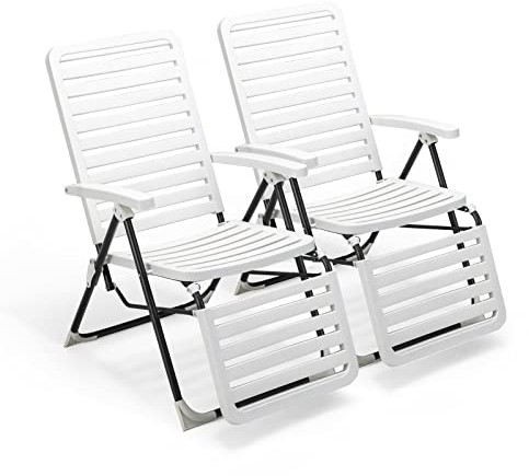 COSTWAY Sonnenliege 2er Set, klappbarer Liegestuhl mit 7-Fach Verstellbarer Rückenlehne, wetterfeste Relaxliege mit Hochlehner, atmungsaktiv, Gartenliege für Garten, Balkon