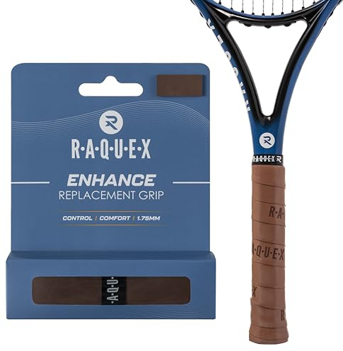 Raquex Enhance Tennis Racket Grip Tape - Tennis, Badminton, Squash Replacement Grip. Comfy, Soft, Durable. Premium self-adhesive tennis racquet grip. Finishing tape included (Chocolate)