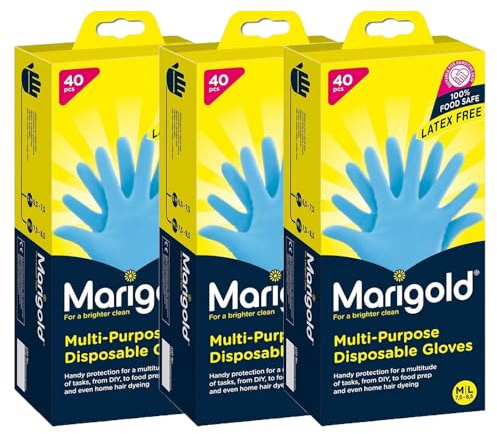 Welari Marigold Multi-Purpose 40pcs M/L Disposable Rubber Gloves Pack of 3 Latex FREE for Sensitive Skin Strong Multipurpose Cooking Cleaning DIY Crafts Thank You Card | (3pack) (120gloves)