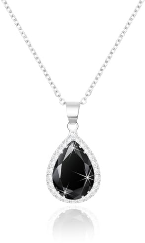 Linawe Schwarz Silberkette Kette Halskette Anhänger Halsketten Damen, Diamant Fossil Geburtsstein Kristall Kettenanhänger Damenkette, Vintage Schmuck Set Jewelry Modeschmuck