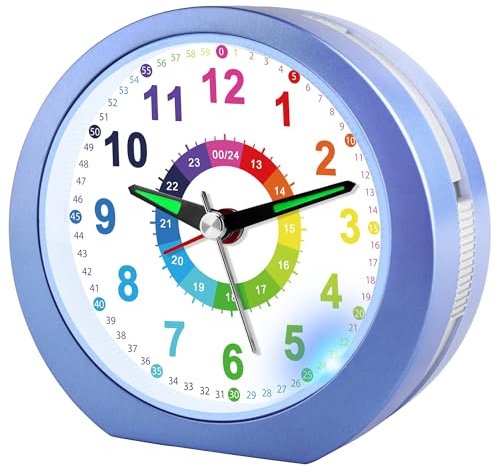 Ayybboo Sveglia Bambini Senza Ticchettio Con Snooze e Luce Notturna, Didattica a Batteria per Ragazzi e Ragazze, Analogica al Quarzo (Azzurro)