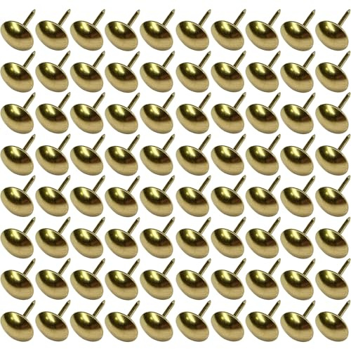 cyclingcolors 100x Chiodi a testa larga tondi chiodini puntine per tappezzeria 9mm oro dorato decorativo divano poltrona letto ristrutturazione sedia, finitura ottone