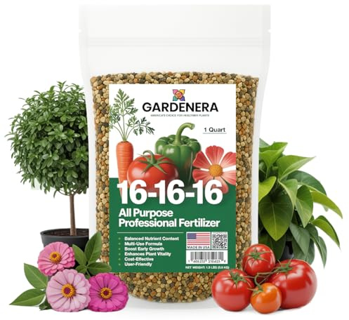 Gardenera 16-16-16 Premium All Purpose Professional Fertilizer - Lawn, Flower, Tree, Shrub & Vegetable Fertilizer (1 Quart)