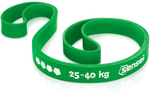 SENSEI Banda Elástica Musculación (25-40 kg) – Goma Elástica para Dominadas y Desarrollo Muscular – con Ebook de Ejercicios – Cinta de Resistencia Fuerte, Verde